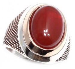 Silver Bronze Agate Stoned Mens Ring, Oval - Nusrettaki (1)