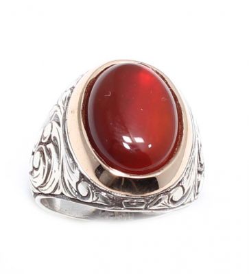 Silver Bronze Agate Stoned Mens Ring, Ovoid - 4