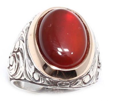 Silver Bronze Agate Stoned Mens Ring, Ovoid - 3