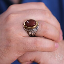 Silver Bronze Agate Stoned Mens Ring, Ovoid - 2