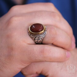 Silver Bronze Agate Stoned Mens Ring, Ovoid - Nusrettaki (1)