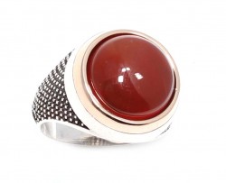 Silver Bronze Agate Stoned Mens Ring, Sphere - 2
