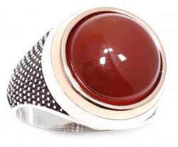 Silver Bronze Agate Stoned Mens Ring, Sphere - Nusrettaki