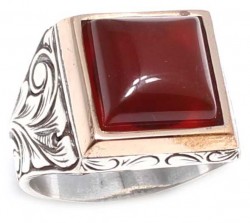 Silver Bronze Agate Stoned Mens Ring, Square - Nusrettaki