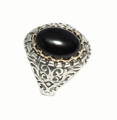 Silver & Bronze Constantinople Design Authentic Men Ring with Onyx - 4