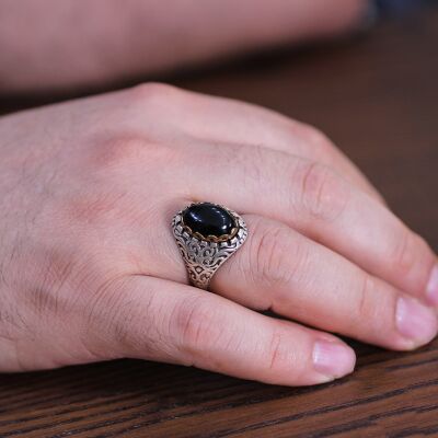 Silver & Bronze Constantinople Design Authentic Men Ring with Onyx - 1
