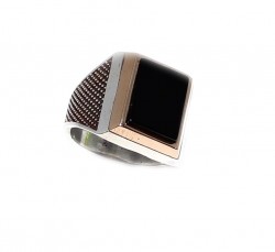 Silver Bronze Mix Onyx Men's Ring, Rectangle - 4