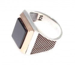 Silver Bronze Mix Onyx Men's Ring, Rectangle - 3