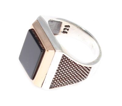 Silver Bronze Mix Onyx Men's Ring, Rectangle - 3