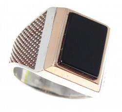 Silver Bronze Mix Onyx Men's Ring, Rectangle - Nusrettaki (1)