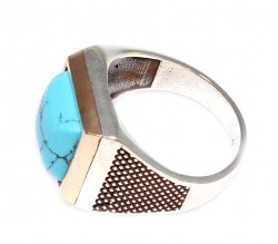 Silver Bronze Mix Turquoise Men's Ring - 2