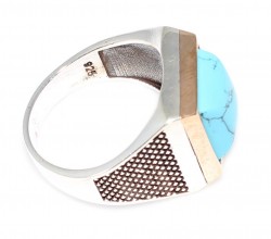 Silver Bronze Mix Turquoise Men's Ring - 3