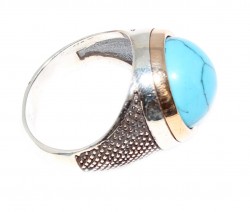 Silver- Bronze Mix Turquoise Men's Ring, Sphere - 2