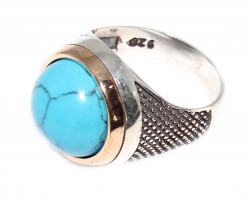 Silver- Bronze Mix Turquoise Men's Ring, Sphere - 3