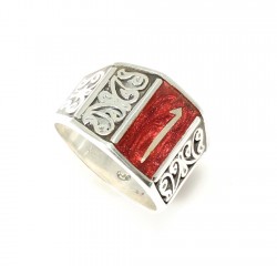 Silver Elif Arabic Letter Red Enamelled Men's Ring - 2