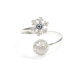 Silver Evil Eye and Snowflake Ring with White Stone - Nusrettaki