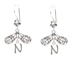 Silver Filigree Letter Earrings - Nusrettaki