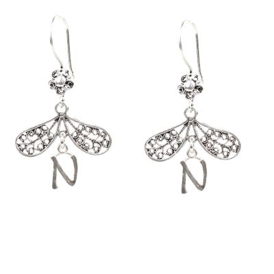 Silver Filigree Letter Earrings - 1