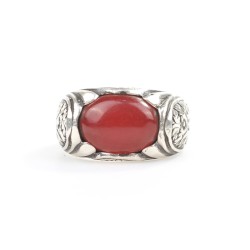 Silver Hand-carved Men Ring with Agate - 4