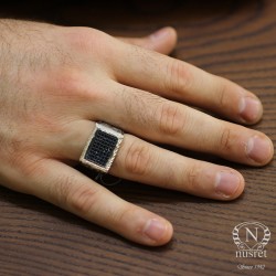 Silver Hand Carved Men Ring with CZ - Nusrettaki