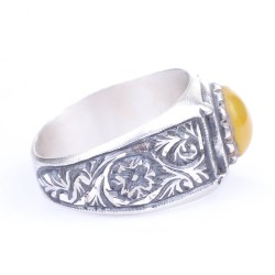 Silver Hand-carved Ring with Amber - 3