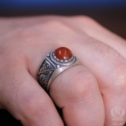 Silver Hand-carved Ring with Amber - Nusrettaki