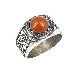 Silver Hand-carved Ring with Amber - Nusrettaki (1)