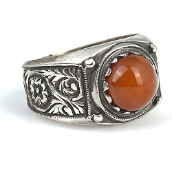 Silver Hand-carved Ring with Amber - 4