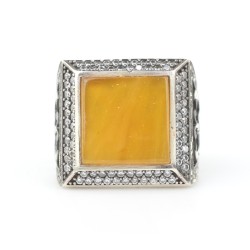 Silver Handcarved Men Ring with Amber & CZ - 4