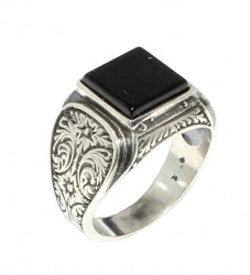 Silver Men Ring with Square Onyx - 7