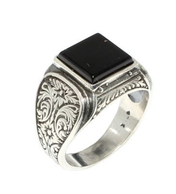 Silver Men Ring with Square Onyx - 7