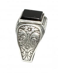 Silver Men Ring with Square Onyx - Nusrettaki (1)