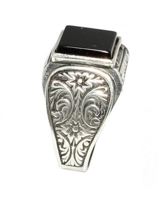 Silver Men Ring with Square Onyx - 6