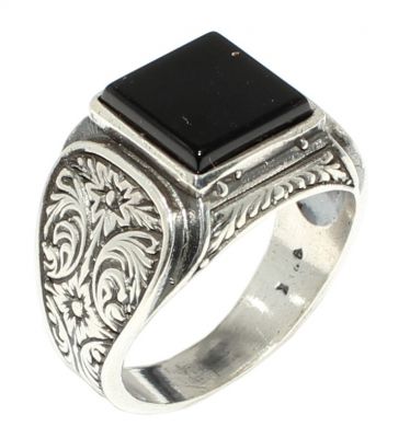 Silver Men Ring with Square Onyx - 5