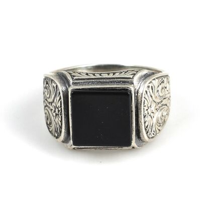Silver Men Ring with Square Onyx - 3