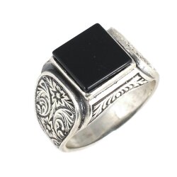 Silver Men Ring with Square Onyx - Nusrettaki