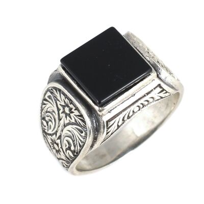 Silver Men Ring with Square Onyx - 1