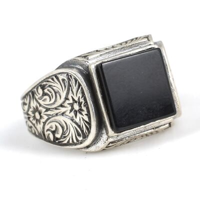 Silver Men Ring with Square Onyx - 2