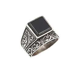 Silver Men Ring with Square Onyx - Nusrettaki (1)