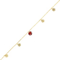 Silver Snowflake Anklet with Round Garnet - Nusrettaki