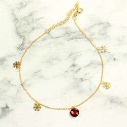 Silver Snowflake Anklet with Round Garnet - 2