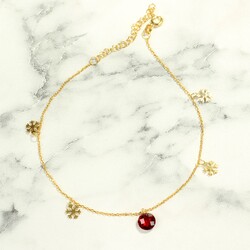 Silver Snowflake Anklet with Round Garnet - Nusrettaki (1)