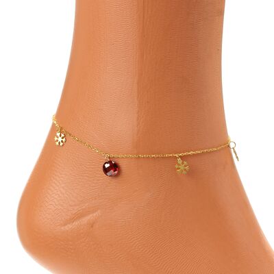 Silver Snowflake Anklet with Round Garnet - 3