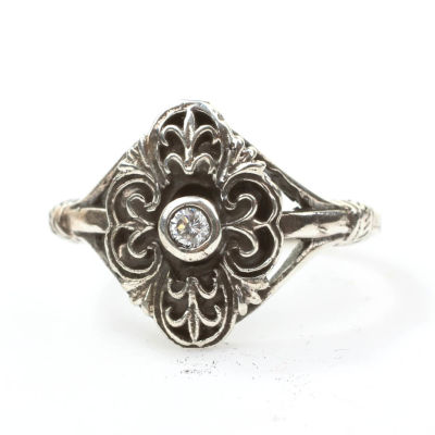 Silver Tiny Ring with CZ Black - 4