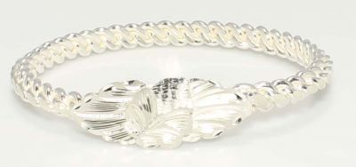 Silver Twisted Wire Bracelet Leaf Top- 925 - 2