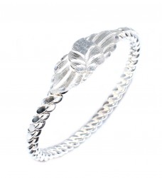 Silver Twisted Wire Bracelet Leaf Top- 925 - 1