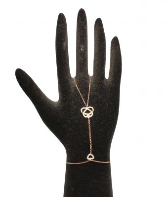 Silver Vav Letter Design Hand Ring Bracelet with CZ - 5