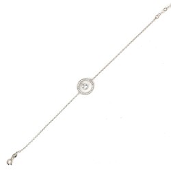 Solitaire Zircon in a Hoop Sterling Silver Chain Bracelet, White Gold Vermeil - Nusrettaki (1)