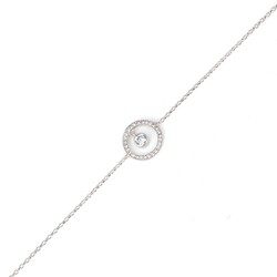 Solitaire Zircon in a Hoop Sterling Silver Chain Bracelet, White Gold Vermeil - Nusrettaki