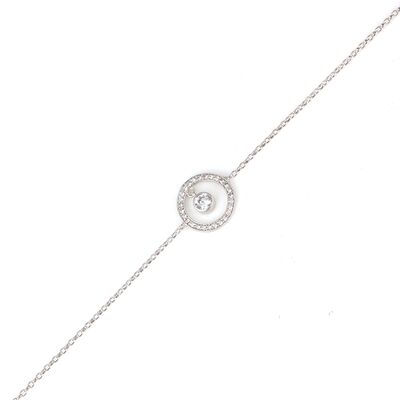 Solitaire Zircon in a Hoop Sterling Silver Chain Bracelet, White Gold Vermeil - 1